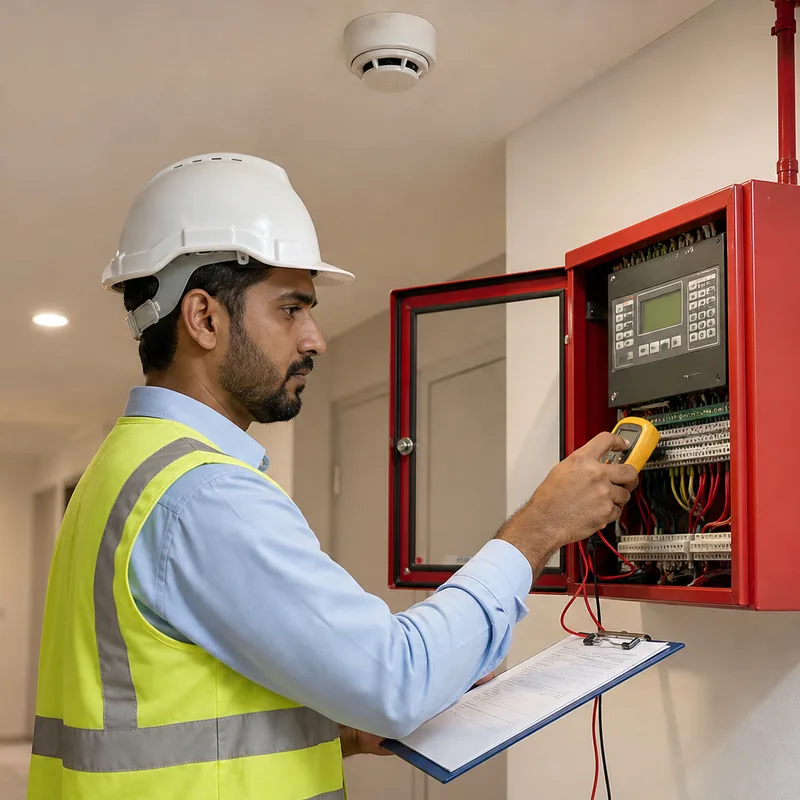 Fire alarm systems inspection and testing for fire compliance in Oman
