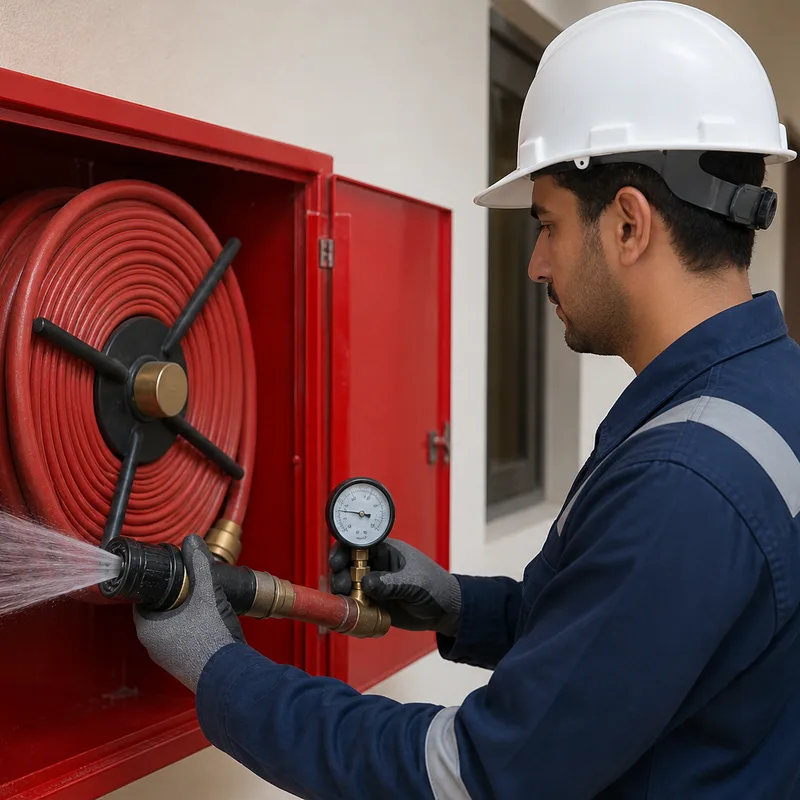Fire hose inspection and pressure testing for safety compliance in Oman