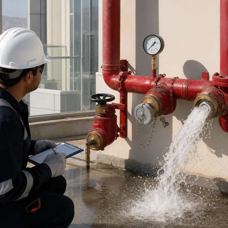 Standpipe flow testing for building fire safety compliance in Oman