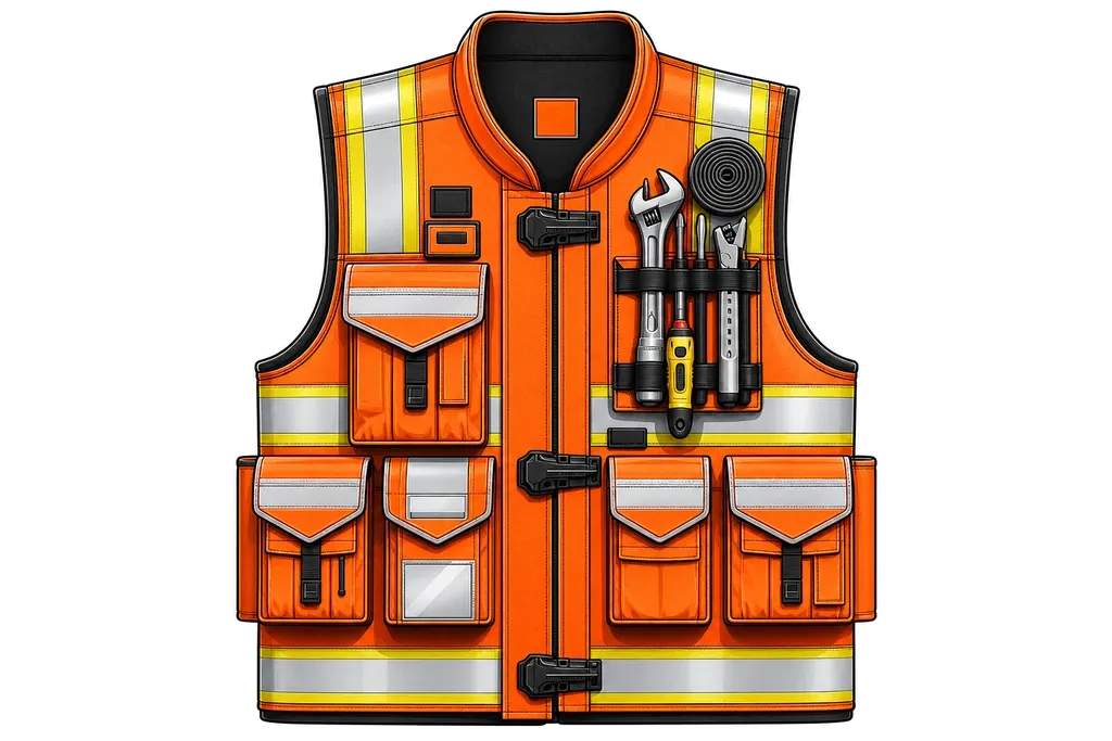 Original high-visibility safety vest product photo — fire safety equipment in Oman by Al Ali Trading